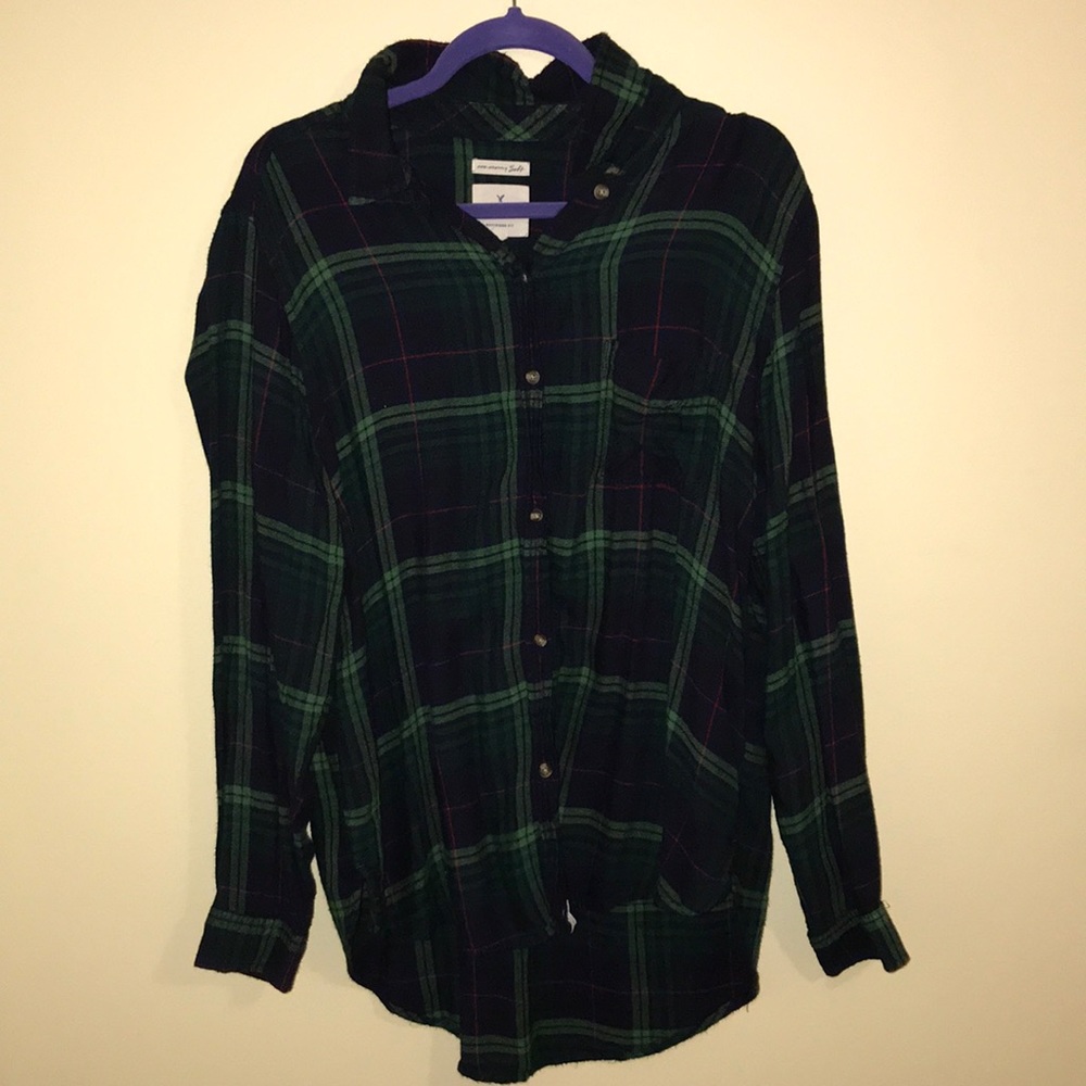 American Eagle green/red flannel